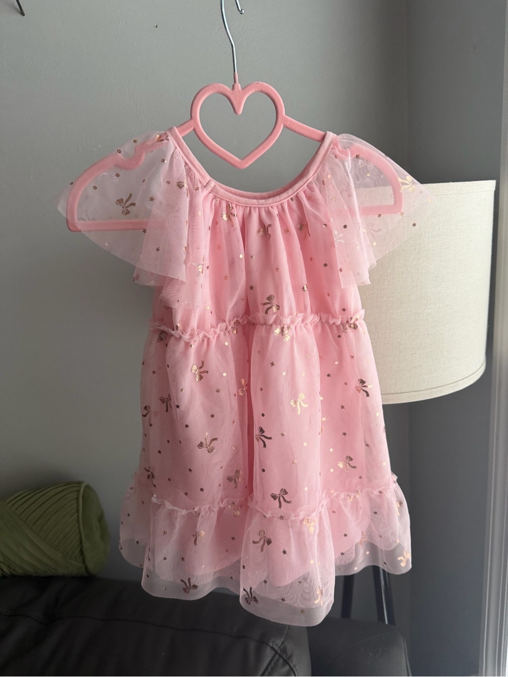 Pink Tulle Dress with Gold Bows